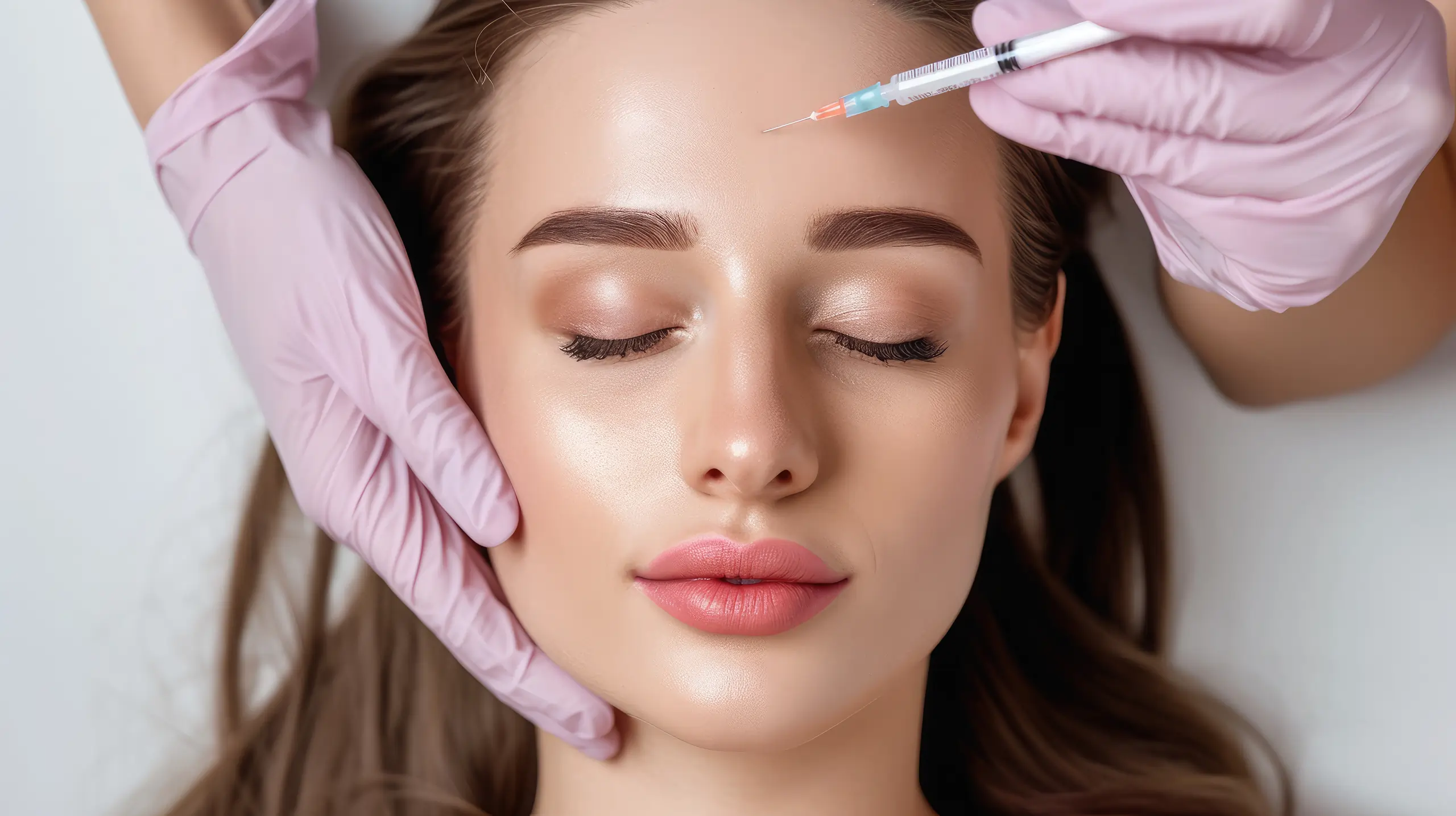 Woman receiving a forehead injection