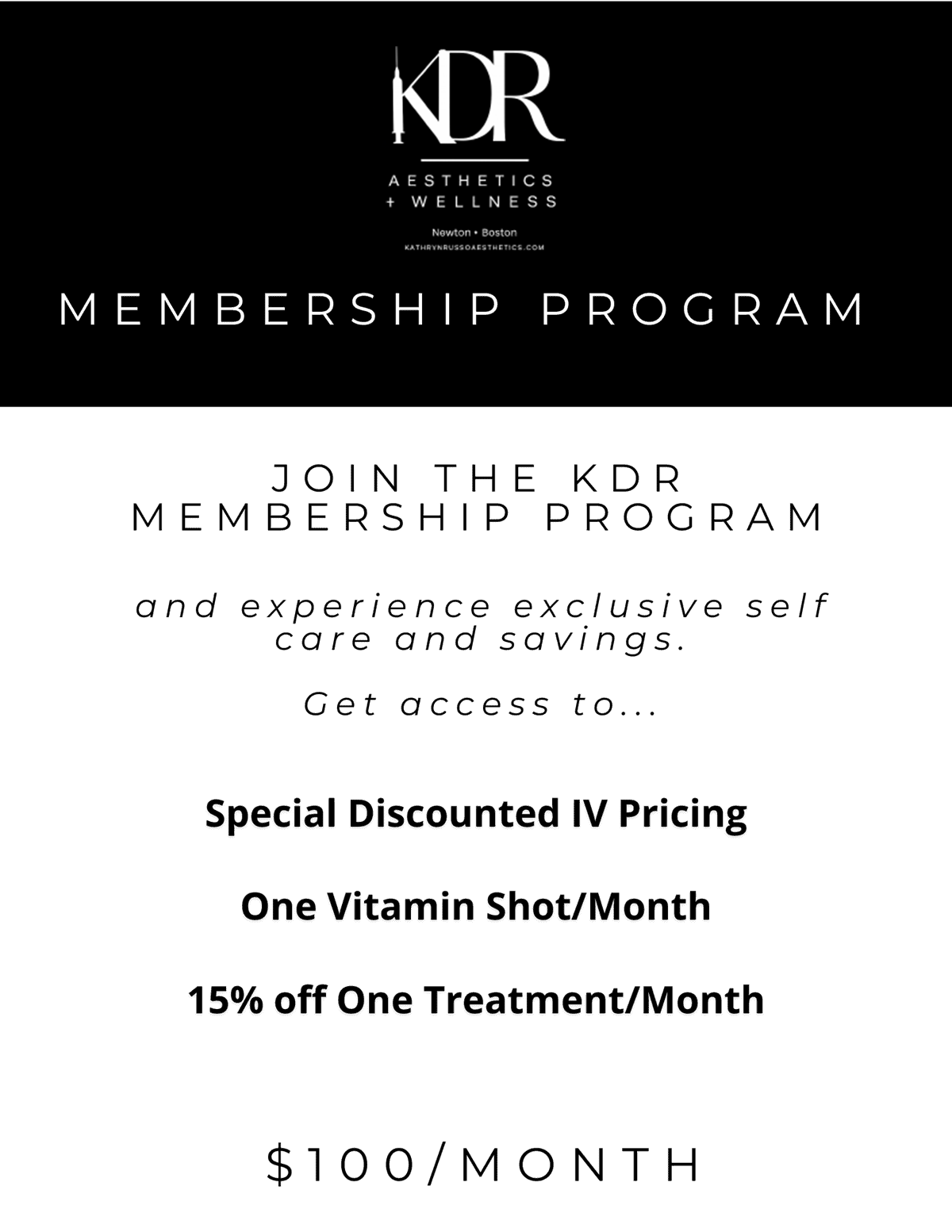 KDR Aesthetics + Wellness membership tiers and benefits