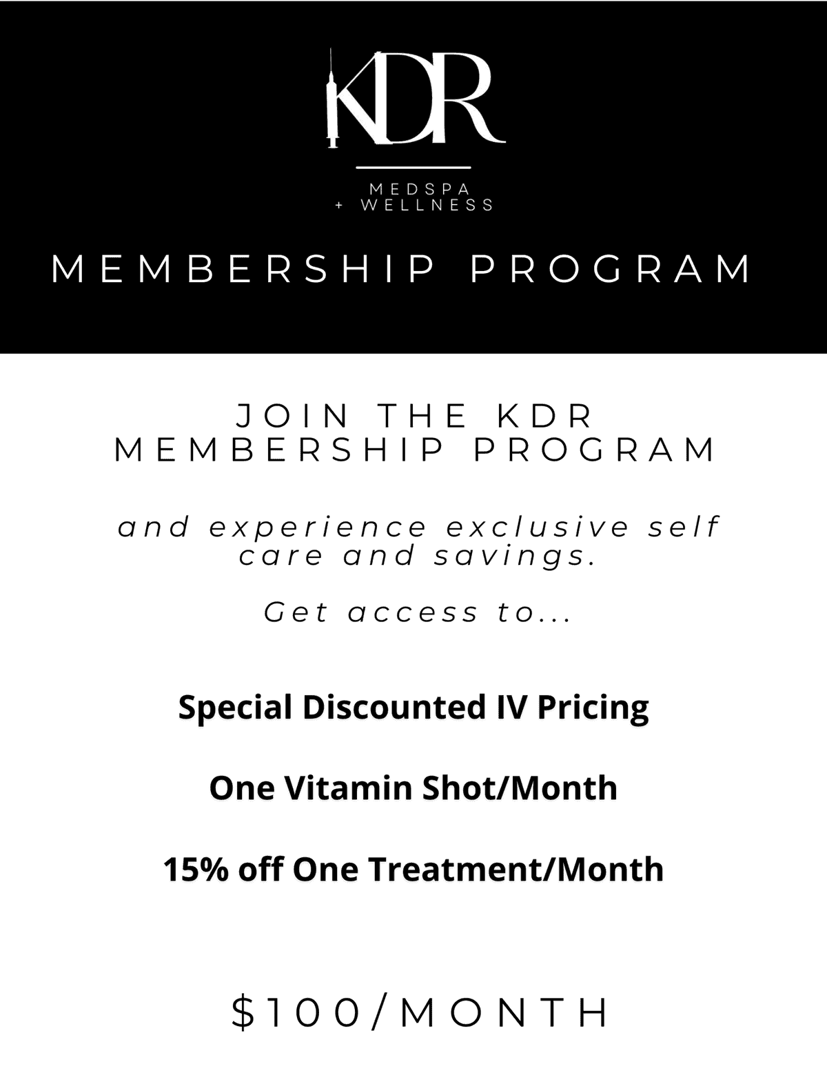 KDR Aesthetics + Wellness IV therapy menu